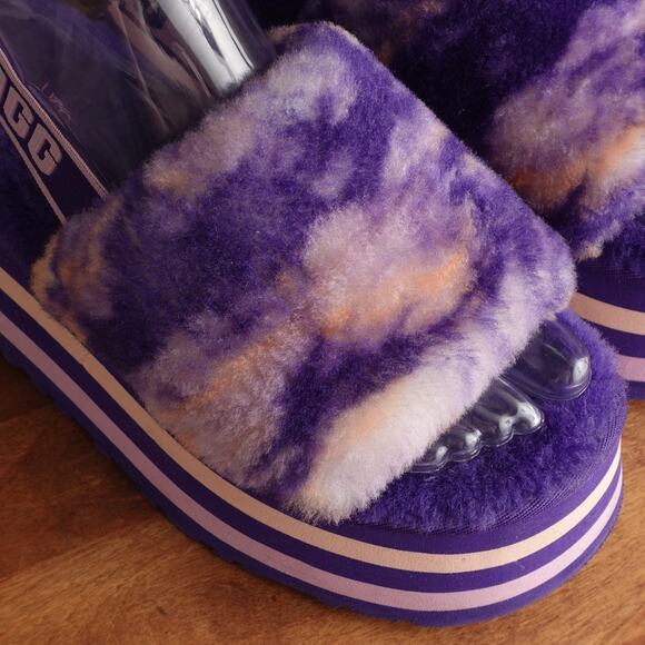UGG Slippers WMS SZ 6.5-7 Purple Disco Marble Slide Platform Cozy Slingback Shoe - Picture 4 of 13